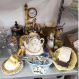 A SELECTION OF CHINA AND GLASSWARE'S ETC. INCLUDING; A SADLER TEAPOT, THREE ELIZABETH II SILVER
