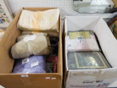 A LARGE QUANTITY OF UNOPENED BEDDING, COTTON THROWS, SNUGGLE BLANKETS, AND UNUSED ITEMS (2 BOXES)