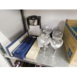 SET OF SIX CUT GLASS HOCK GLASSES, ON PLAIN DRAWN STEMS, ELECTRIC COFFEE MAKER (AS NEW), A HAIR