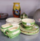 CROWN DUCAL GAINSBOROUGH PATTERN POTTERY BACHELORS TEA SET OF SIX PIECES, GREEN WITH WHITE