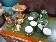 MIXED LOT, comprising: TURNED WOOD PEDESTAL BOWL, on square base, 8 ½? high, ANTIQUE BRASS CHAMBER