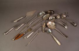 FIFTEEN PIECES OF ELECTROPLATED AND STAINLESS STEEL SERVING CUTLERY, including a MOTHER OF PEARL