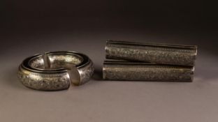 SET OF FOUR MIDDLE EASTERN ISLAMIC SILVER POSY HOLDERS, to include; pair of straight log pattern