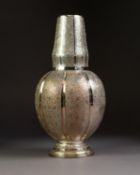 PERSIAN SILVER COLOURED METAL CARAFE AND TUMBLER to fit onto the top, the body ovular fluted and