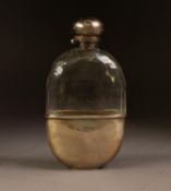 VICTORIAN SILVER MOUNTED CUT GLASS SPIRIT FLASK, of typical form with bayonet fitting to the domed
