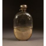 VICTORIAN SILVER MOUNTED CUT GLASS SPIRIT FLASK, of typical form with bayonet fitting to the domed