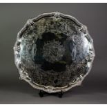 IMPRESSIVE MID EIGHTEENTH CENTURY IRISH SILVER SALVER BY JOHN GUMLEY, DUBLIN, the centre chased with