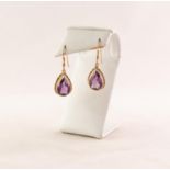 PAIR OF 9ct GOLD AMETHYST SET TEAR DROP EARRINGS, 5 gms gross (2)