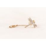 TINY 9ct GOLD AND DIAMOND ILLUSION SET DRAGONFLY BROOCH, with safety chain, 2gms gross