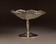 EDWARD VII SILVER PEDESTAL BON BON DISH, of pierced, circular form with wavy border, set above a