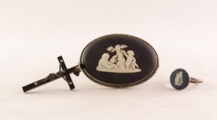 WEDGWOOD BLACK AND WHITE JASPER WARE OVAL BROOCH in silver frame, 2in (5cm) wide; a SILVER RING