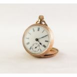 EARLY 20th SMALL 14K GOLD CASED OPEN FACE POCKET WATCH, foliate scroll all-over decoration with