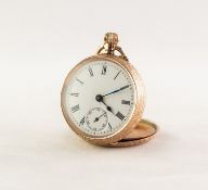 EARLY 20th SMALL 14K GOLD CASED OPEN FACE POCKET WATCH, foliate scroll all-over decoration with