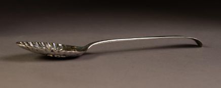 GEORGE III SILVER TABLE SPOON, Early English pattern, the golt bowl later repousse as a berry