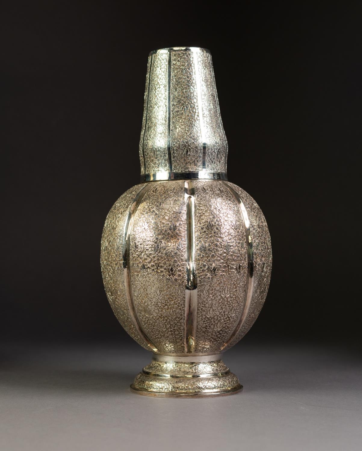 PERSIAN SILVER COLOURED METAL CARAFE AND TUMBLER to fit onto the top, the body ovular fluted and - Image 2 of 3