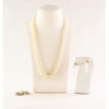 PAIR OF PENDANT EARRINGS each with three 9ct gold set cultured pearls, a pair of silver yellow stone