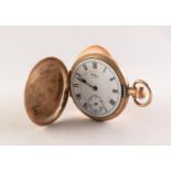 WALTHAM 'RIVERSIDE' 9ct GOLD HUNTING CASED POCKET WATCH with 19 jewelled keyless movement No