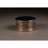 GEORGE V BUTTERFLY WING AND SILVER TRINKET BOX, of cylindrical form with domed cover and wood insert