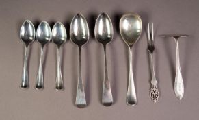 FIVE GEORGE III AND LATER SILVER SPOONS, including TWO BY JOHNATHAN HAYNE, London 1809 and 1812