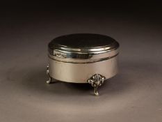 GEORGE V SILVER TRINKET BOX, of circular form with Greek key border to the hinged top, blue silk