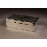 SILVER OBLONG TABLE CIGARETTE BOX, the hinged lid with engine turned decoration, 6in x 3 1/2in x 1