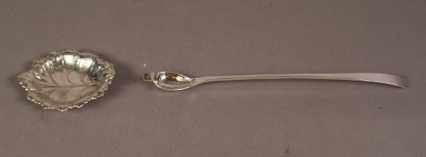 SMALL SILVER LEAF SHAPED AND EMBOSSED SMALL DISH, 3 1/2in (8.8cm) long, Birmingham 1968 and an