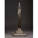 EDWARDIAN ELECTROPLATED CORINTHIAN COLUMN ELECTRIC TABLE LAMP, without electrical filament, 16 1/2in