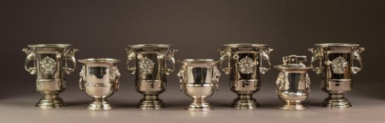 PAIR OF VINERS ELECTROPLATED TWO HANDLED URN SHAPED MATCH RECEIVERS, together with a SIMILAR SET