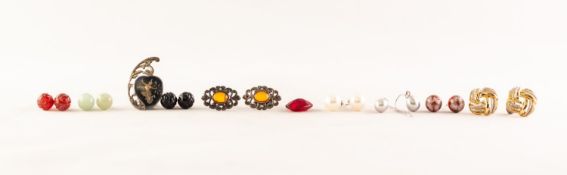 FIVE PAIRS OF QVC 'GEMS OF THE ORIENT' EARRINGS, respectively set with single beads of black agatge,