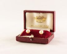 BOXED PAIR OF POMPADOUR 9ct GOLD CULTURED PEARL SET EARRINGS (2)