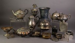 QUANTITY OF PLATED ITEMS including a spirit burner warming plate, teapots, oval galleried tray, pair