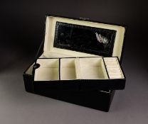 GOOD QUALITY BLACK CROCODILE LEATHER JEWELLERY BOX with interior mirror and removable folding