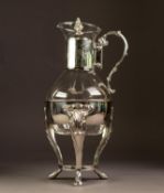 GLASS SPIRIT BURNER COFFEE POT ON ELECTROPLATED STAND, of pear form with domed cover, floral