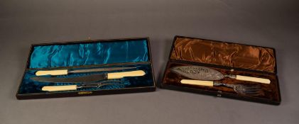 FINE PAIR OF EARLY TWENTIETH CENTURY FISH SERVERS, the spatula with scroll pierced and foliate