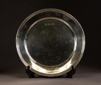 SILVER PLATE WITH BROAD FLAT BORDER AND STEP MOULDED EDGE, produced for the Library of Imperial