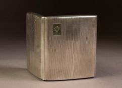 SILVER POCKET CIGARETTE CASE, oblong and cushion shaped with engine turned decoration, 3 1/4in (8.