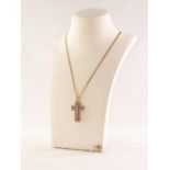 9ct GOLD WHITE STONE SET CRUCIFIX on a 9ct GOLD CHAIN, an associated PAIR OF 9ct GOLD tiny white