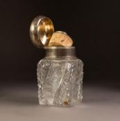 GOOD QUALITY LATE 19th/EARLY 20th CENTURY RUSSIAN CUT GLASS AND SILVER MOUNTED STORAGE BOTTLE,