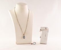 SILVER AQUAMARINE SET OBLONG PENDANT, on silver fine chain necklace; an oval facet cut aquamarine