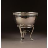 GEORGE V RAISED SILVER BOWL BY JAMES DIXON & SON, of deep, steep sided form with slender lattice