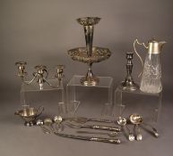 ELECTROPLATED TABLE CENTRE EPERGNE, of pedestal form with pierced panels, together with a THREE