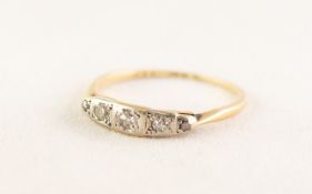 18ct GOLD RING,  set with five small diamonds graduating from the centre, 1.7gms, ring size 'L'