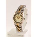 LADY'S ROLEX OYSTER PERPETUAL DATEJUST QUARTZ STAINLESS STEEL PARCEL GILT BRACELET WRISTWATCH