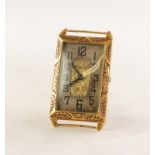 GENT'S 1930s 18k GOLD WRISTWATCH with mechanical movement, naroow rectangular silvered arabic dial