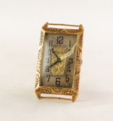 GENT'S 1930s 18k GOLD WRISTWATCH with mechanical movement, naroow rectangular silvered arabic dial