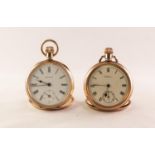 WALTHAM 'TRAVELER' No 10326815 ROLLED GOLD OPEN FACED POCKET WATCH with keyless movement, white