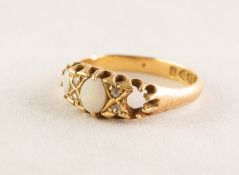 18ct GOLD RING, set with two opals (one missing) AND TWO PAIRS OF TINY ROSE DIAMONDS, Chester