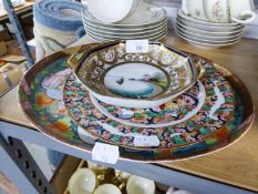 NORITAKE PORCELAIN OVAL TRAY, painted with landscape and figural panels, 12 ½? x 10?, NORITAKE
