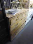 VICTORIAN PINE CHEST OF TWO SHORT AND THREE LONG DRAWERS, WITH REPLACEMENT BRASS DROP HANDLES