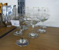 SET OF FIVE 'BABYCHAM' SAUCER CHAMPAGNE GLASSES, TOGETHER WITH A SET OF THREE 'CHARMAINE' STEMMED